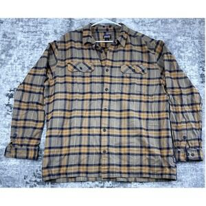 Patagonia Organic Cotton Flannel Shirt Men XXL Beige Blue Plaid Heavyweight NWOT